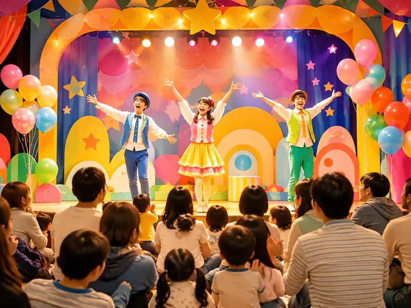 子ども向けステージショーを家族で楽しむイメージ